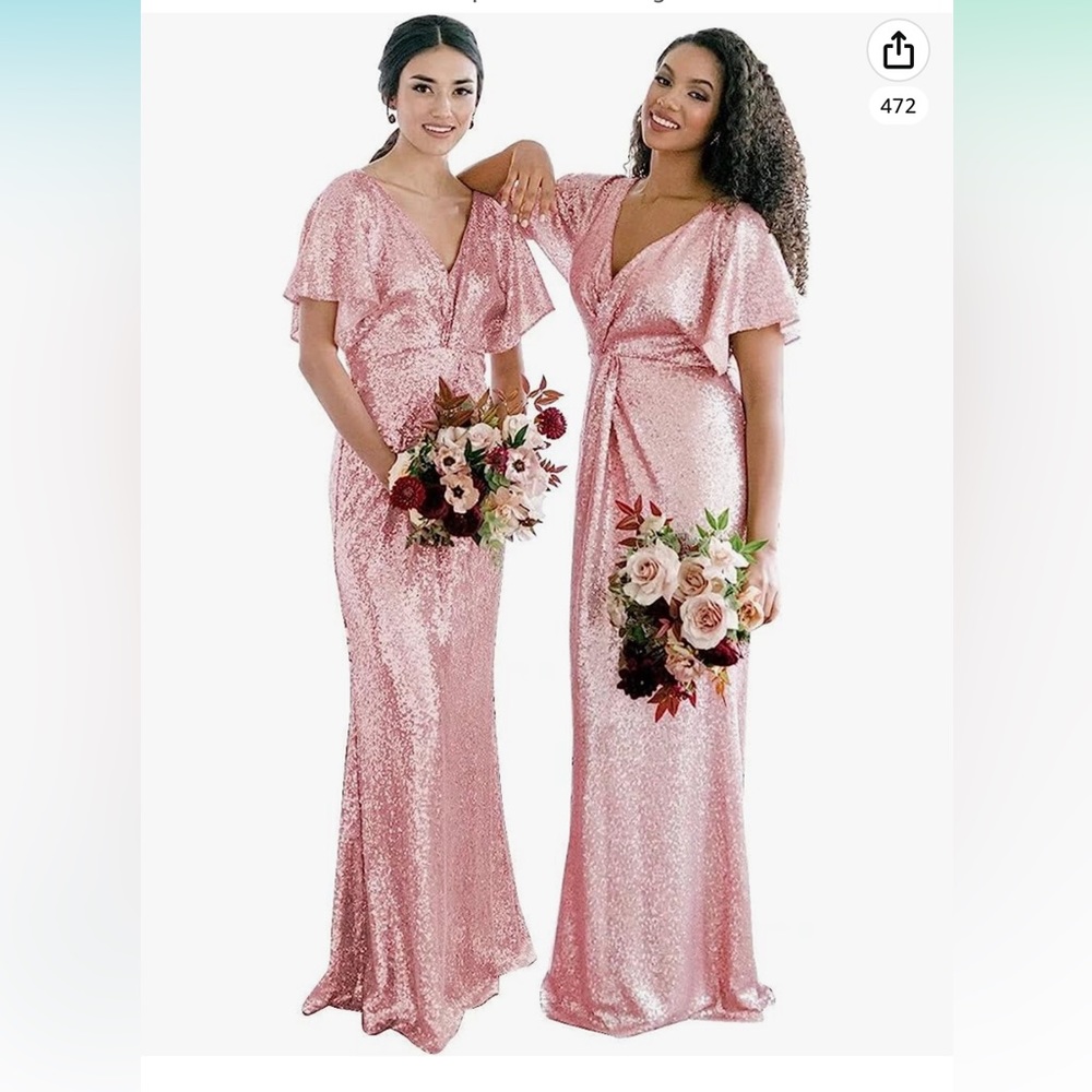 Homdor V Neck Rose Gold Sequin Bridesmaid/Prom Dress